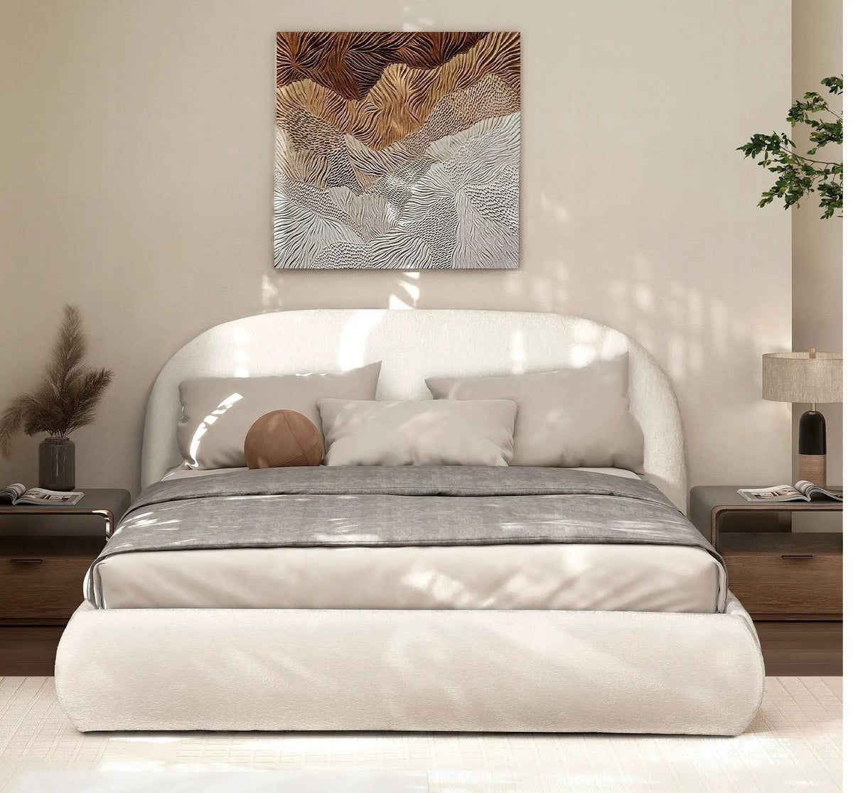 Archie Upholstered Platform Bed | Puffy Arch Headboard | Grounded Design | No Box Spring Needed