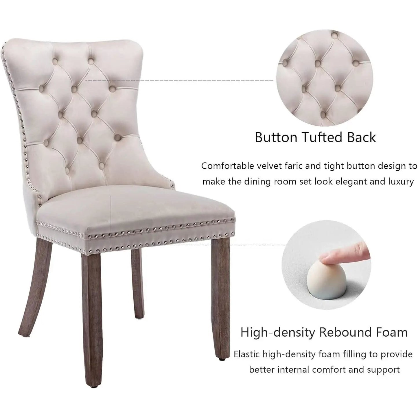 Beige Velvet Dining Chairs Set Of Six Tufted Wingback from PriceLows™