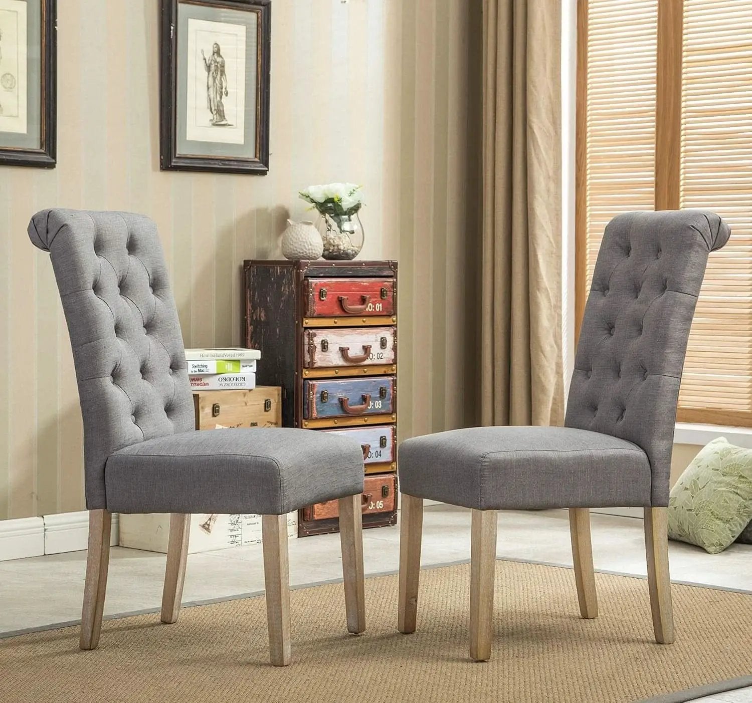 Gray Solid Wood Tufted Parsons Dining Chair Set Of 2 from PriceLows™