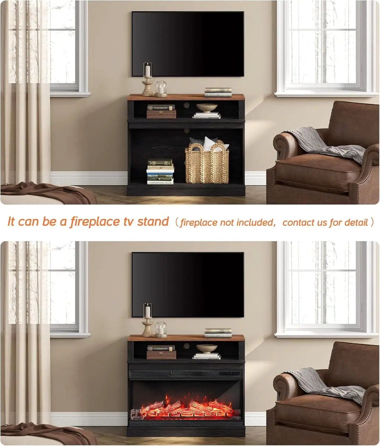 Two In One 100 Inch TV Stand Farmhouse Entertainment Center Dark Walnut And Black from PriceLows™