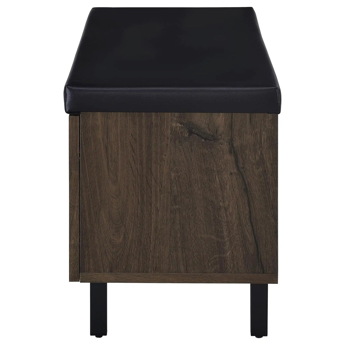 Brixton 2-door Padded Entryway Shoe Storage Bench Smoked Shoe Cabinet | 31.5 x 15 x 19 in | Faux Leather & Metal | Oak