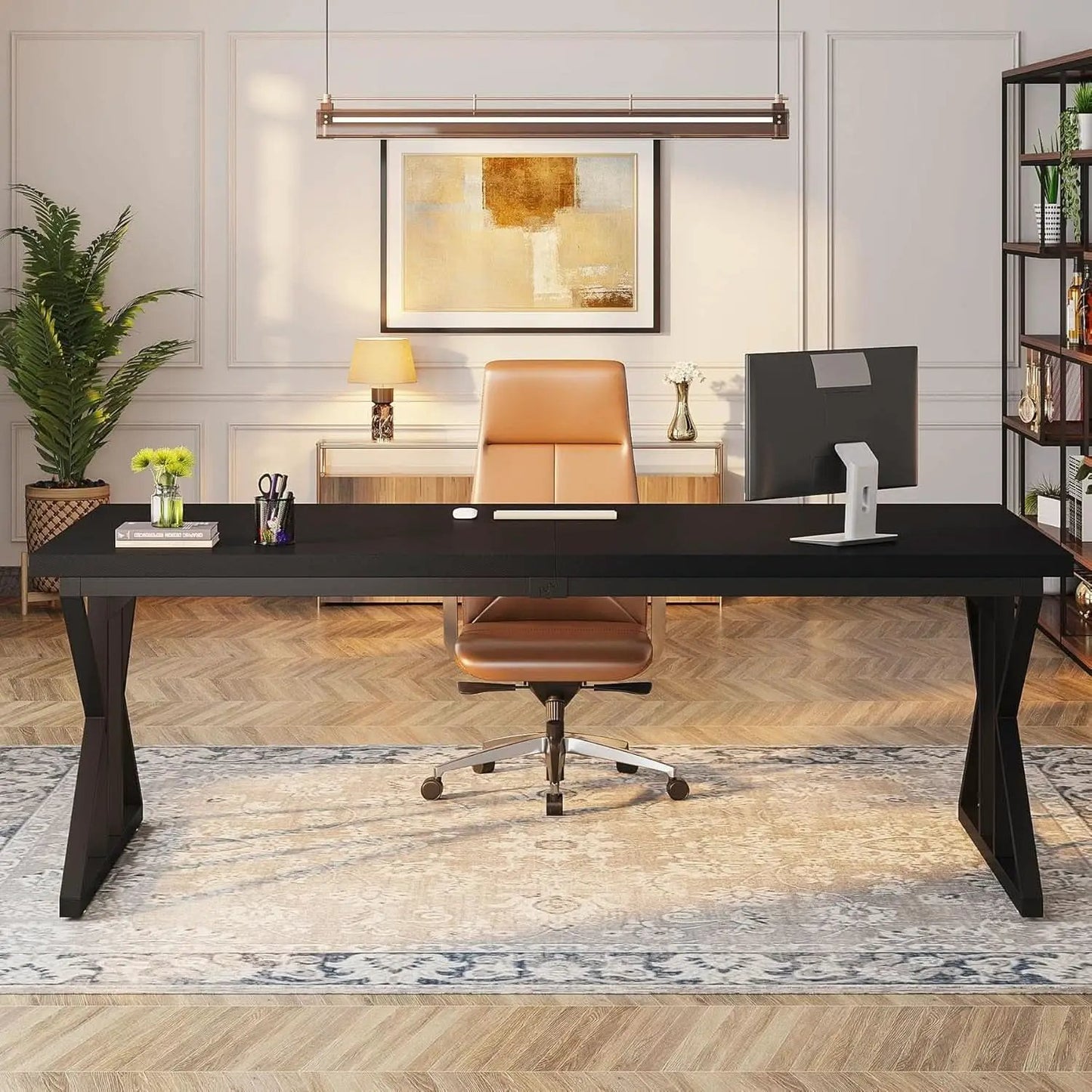 78.7 Inch Black Executive Desk Home Office Computer Desk from PriceLows™