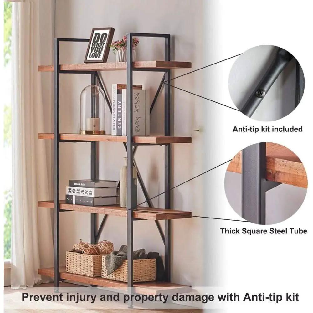 Four Tier Natural Wood Bookshelf Rustic Industrial from PriceLows™