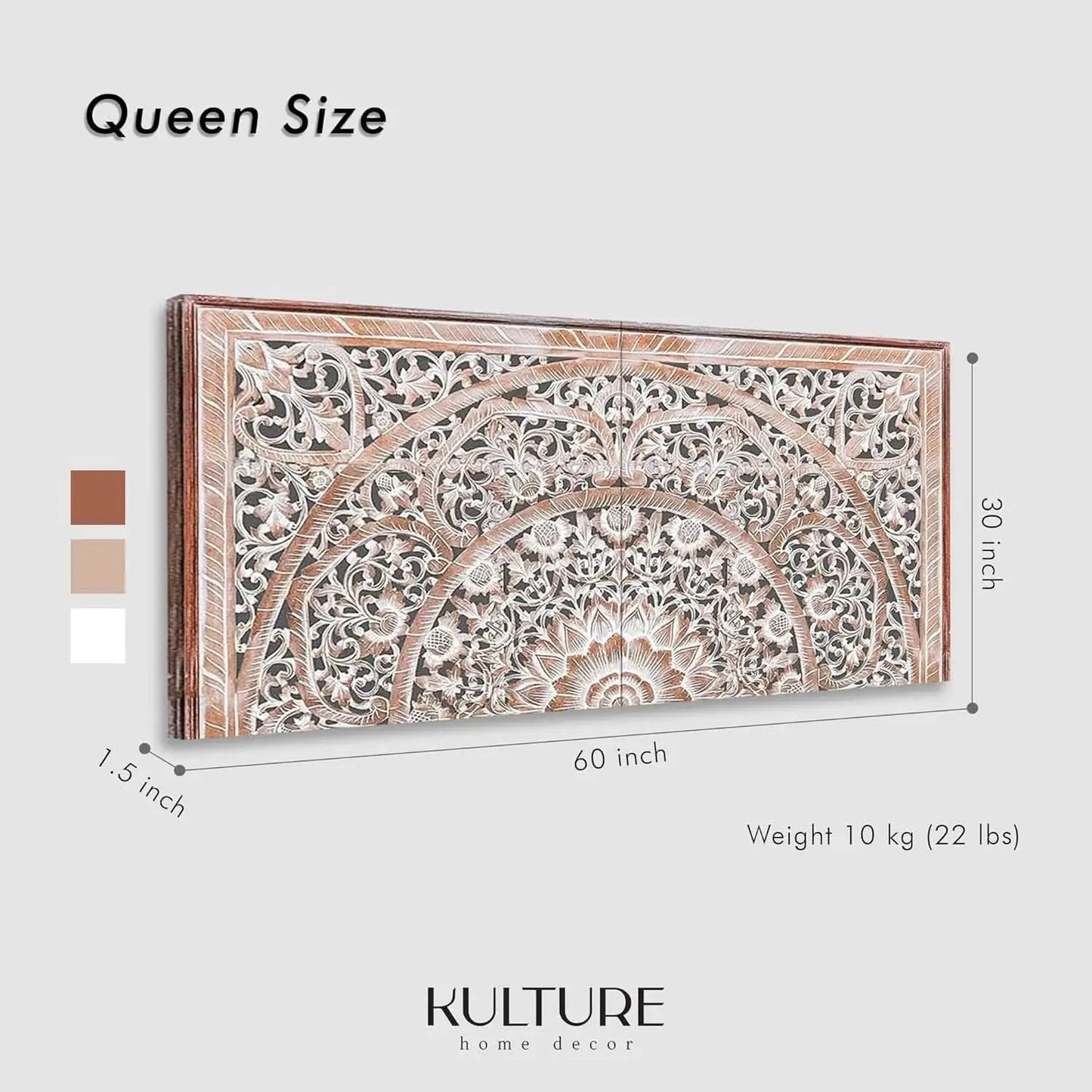 Handcrafted White-Wash Wooden Queen Headboard with Carved Design from PriceLows™