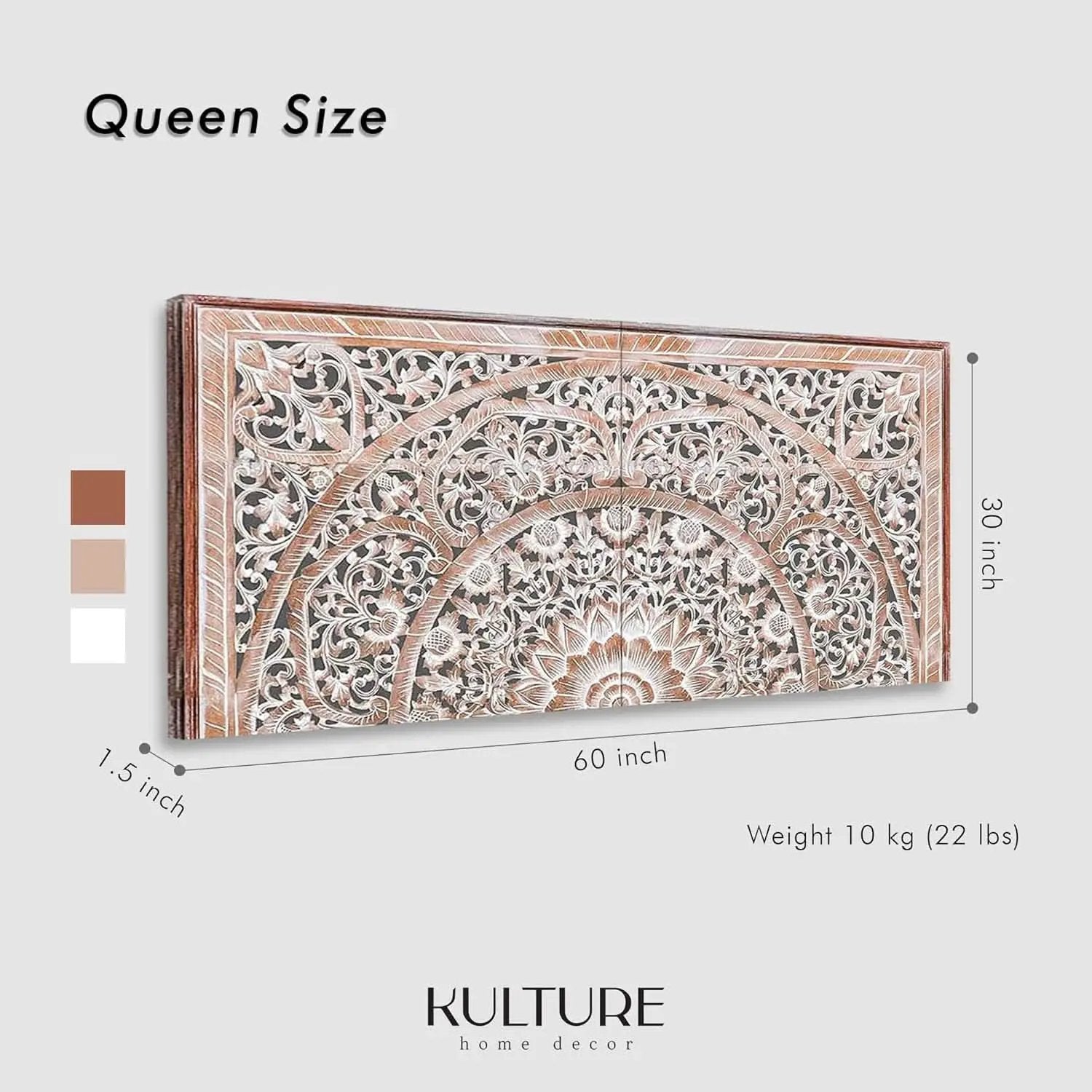 Handcrafted White-Wash Wooden Queen Headboard with Carved Design from PriceLows™