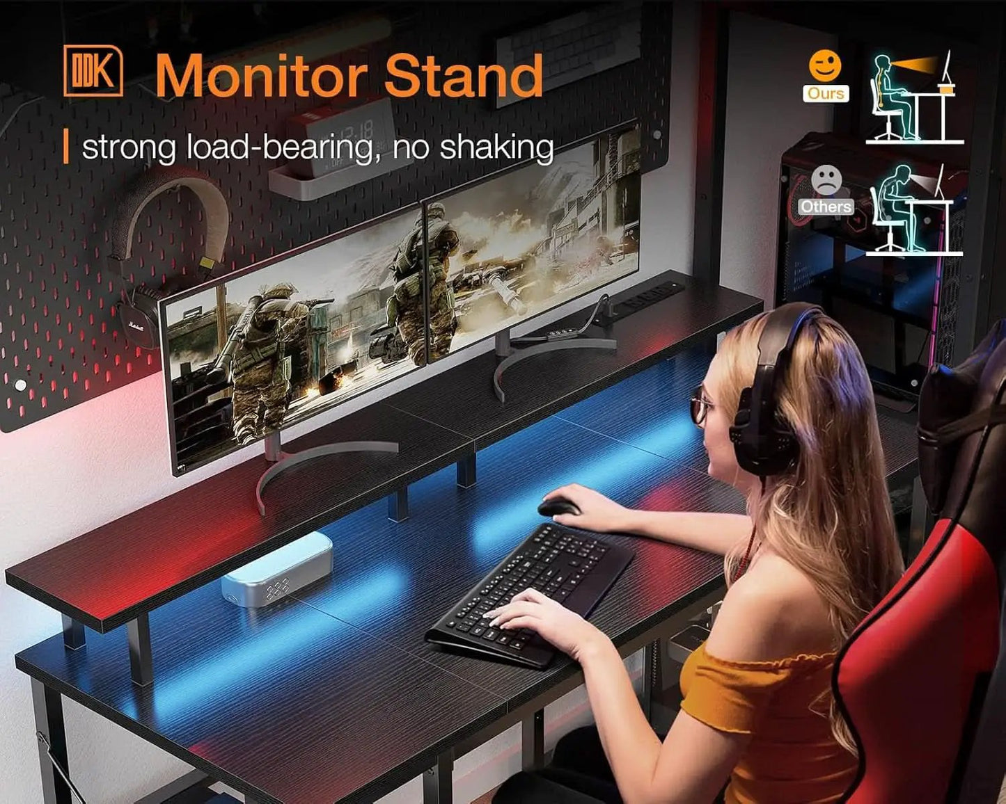 48 Inch LED Gaming Desk With Monitor Stand And USB Ports from PriceLows™
