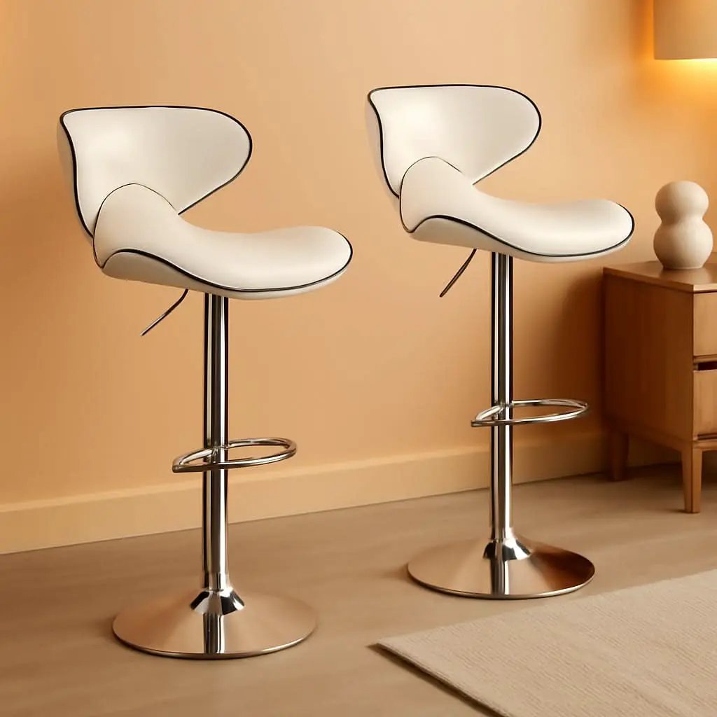 White Cushioned Leatherette Barstool Set Of 2 Adjustable Height Swivel from PriceLows™