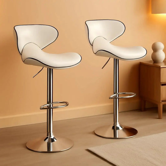 White Cushioned Leatherette Barstool Set Of 2 Adjustable Height Swivel from PriceLows™