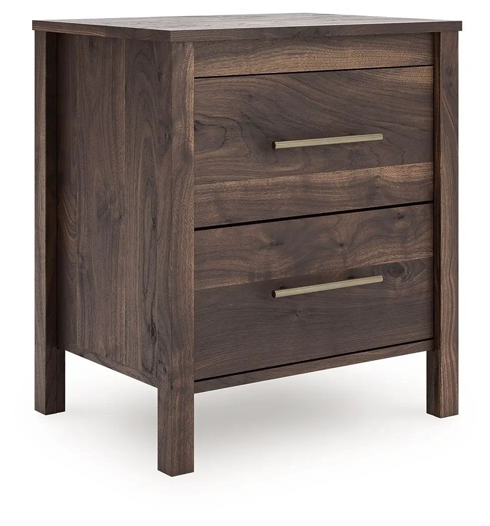 Calverson Nightstand | Industrial Style | Replicated Walnut Grain | Burnished Hardware
