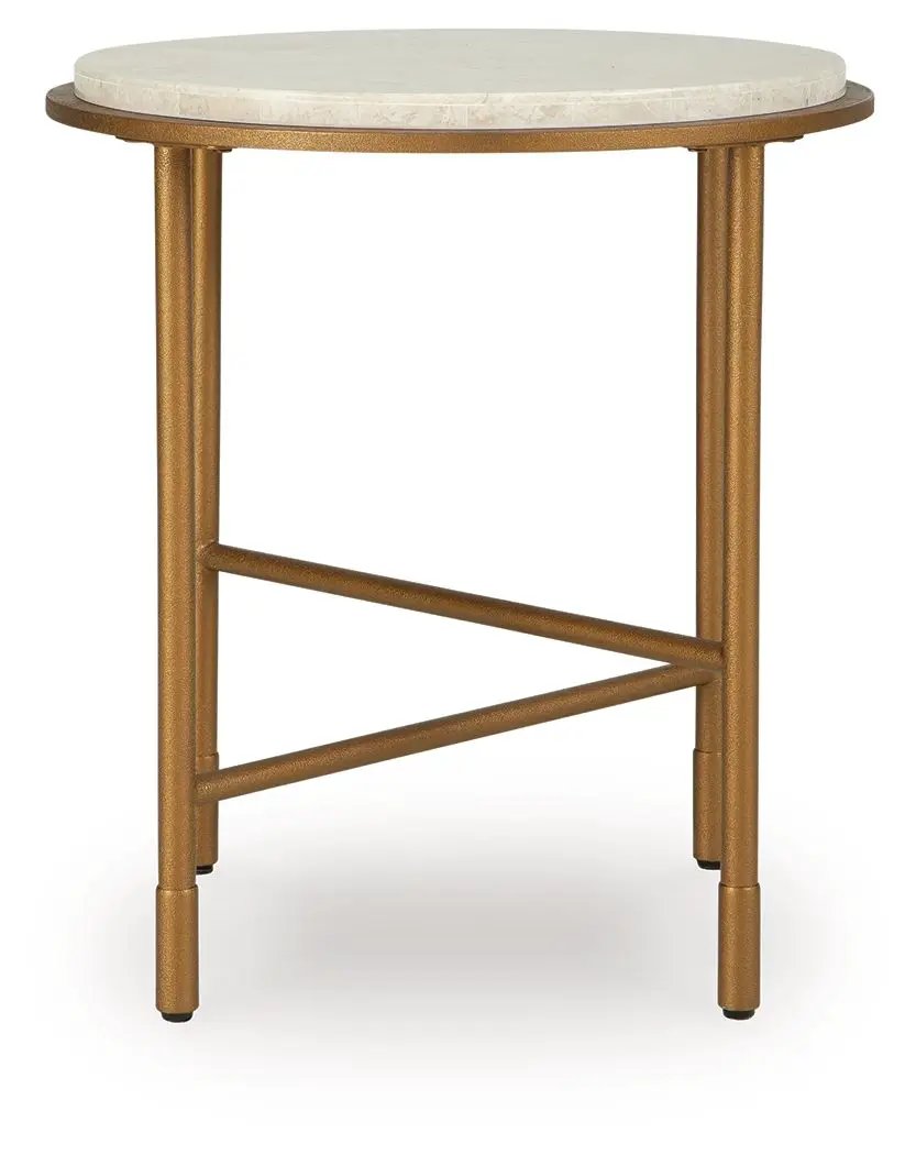 Alben Round End Table | Antiqued Goldtone Metal Frame | Natural Marble Top | 20.5 Inch Diameter