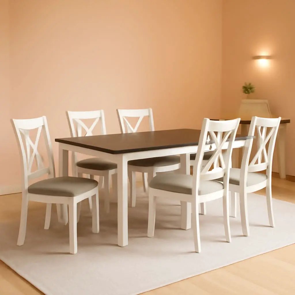 Seven Piece Rectangular Dining Table Set Two Tone Finish from PriceLows™