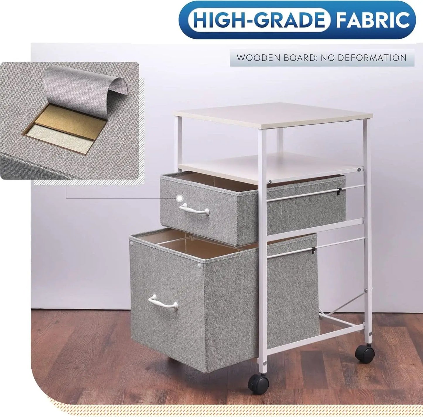 2 Drawer Mobile File Cabinet Rolling Printer Stand With Open Storage Shelf Light Grey from PriceLows™