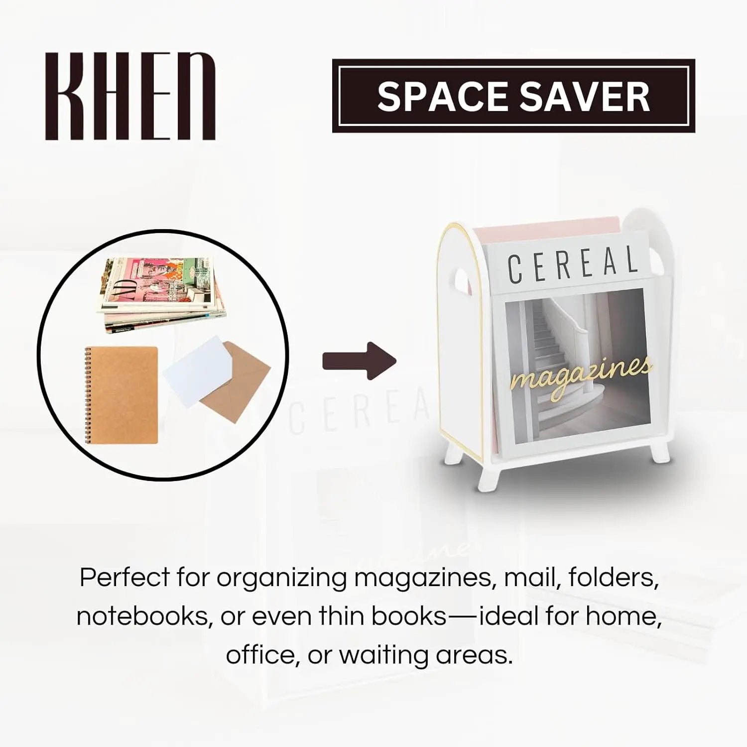 Khen Acrylic Magazine Holder with Gold Trim - 12.40" x 10" x 4.49" from PriceLows™