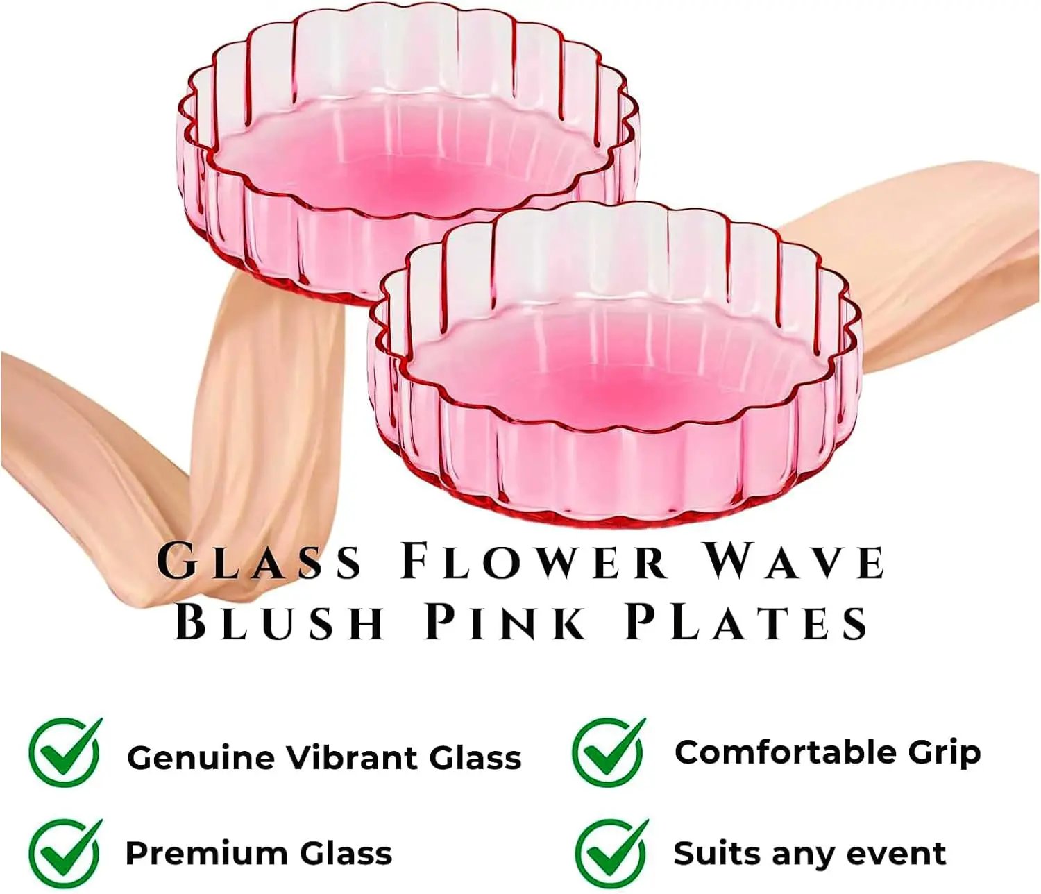 Khen Glass Flower Wave Colored Plates | Set of 2 | Blush Pink Green from PriceLows™