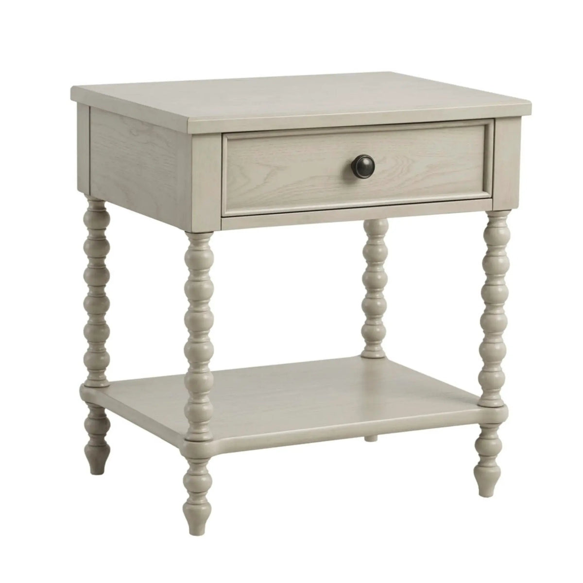 Traditional Nightstand Table | Solid Wood Frame | Drawer And Shelf | Turned Legs