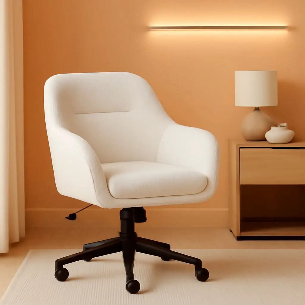 Rayna Swivel Task Chair White Boucle With Oil Rubbed Bronze from PriceLows™