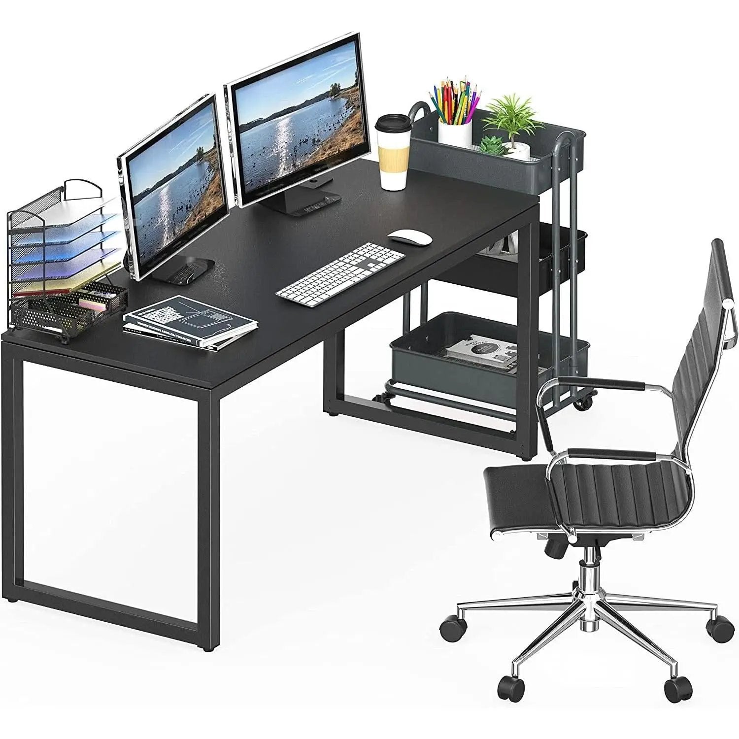 Black Solo Desk 55 Inch Wide With Two Cable Grommets from PriceLows™