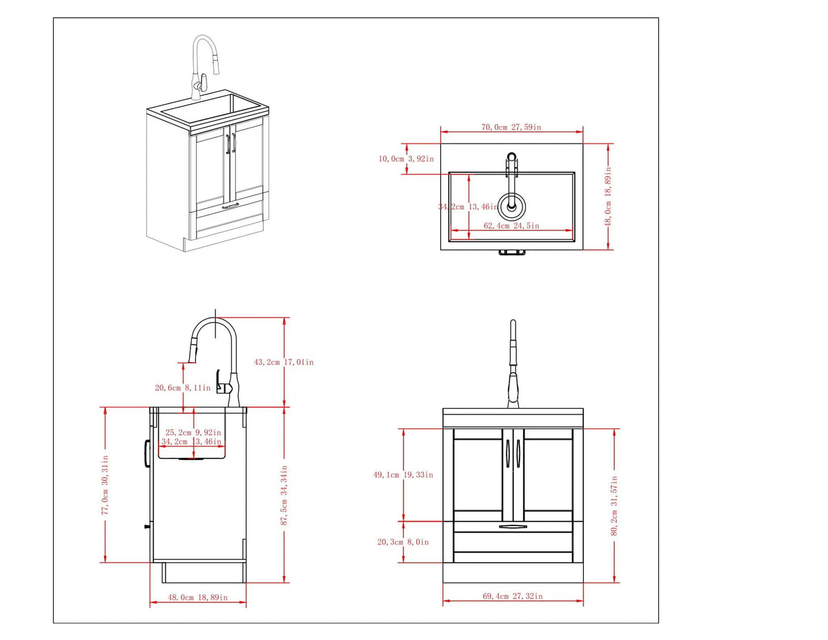 Reed Deluxe Laundry Cabinet | Pull-Out Faucet | Stainless Steel Sink | Two Doors And Bottom Drawer