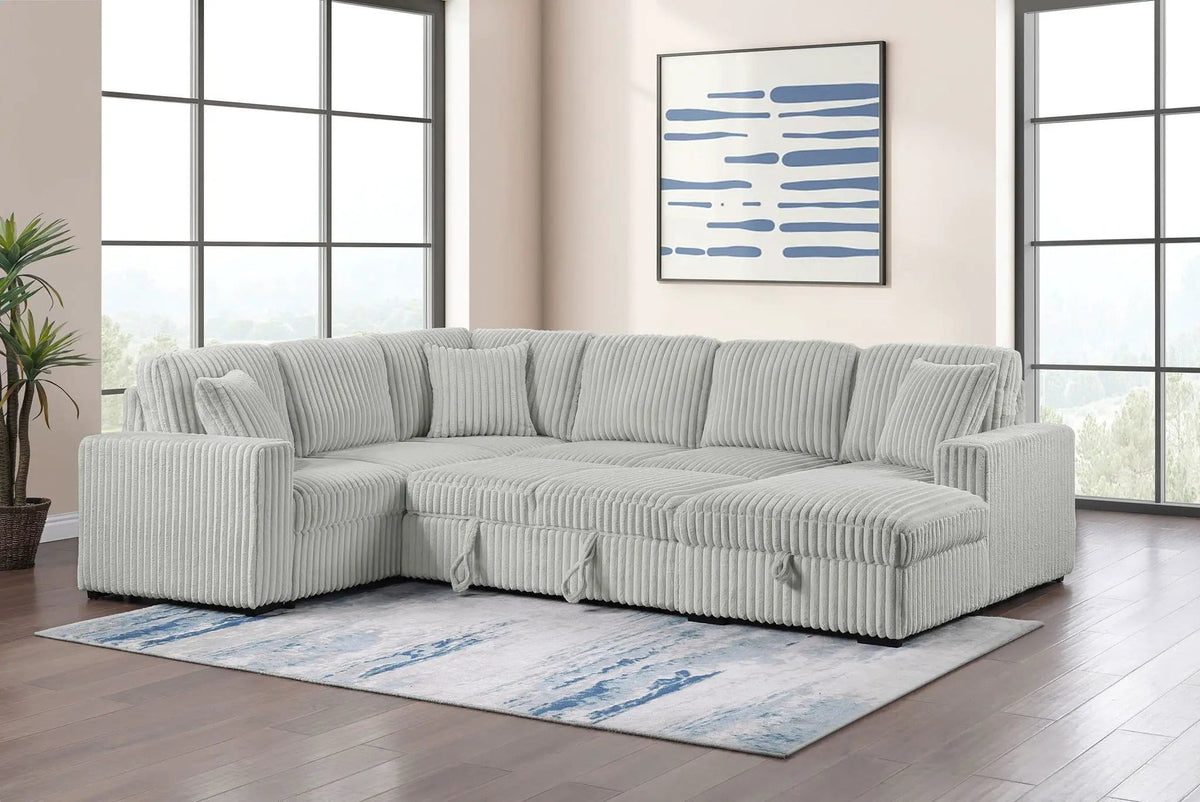 Devonshire Sleeper Sectional Sofa Storage Chaise | 122 x 96.75 x 39.25 in | Living Room Furniture | Grey