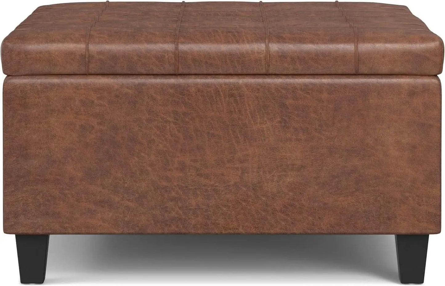 Storage Ottoman 30 Inch Distressed Saddle Brown Leatherette from PriceLows™