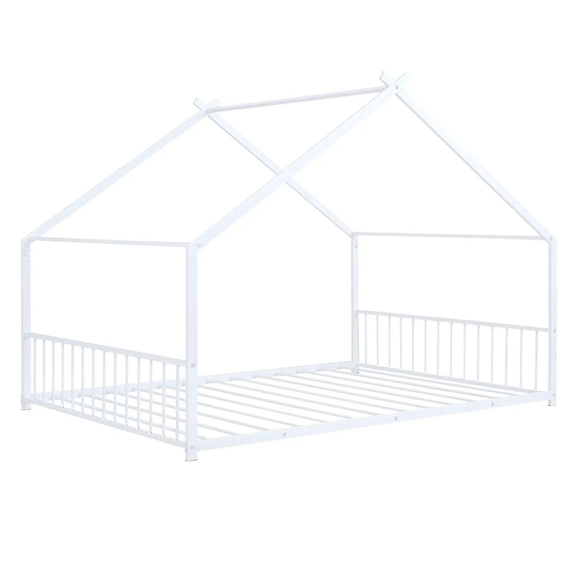 Metal House Bed | Roof Design | Semi-Enclosed Play Space | Contemporary Neutral Finish