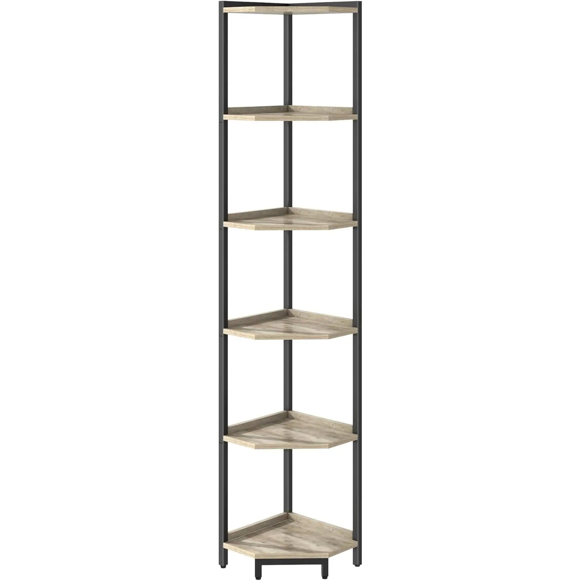 6-Tier Greige Corner Shelf Stand For Living Room And Office from PriceLows™