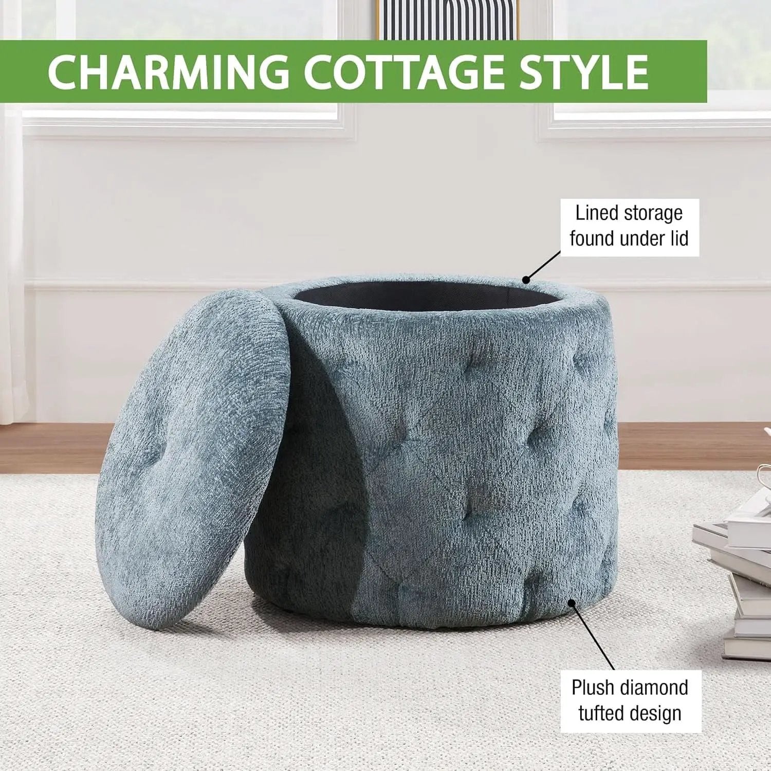 18.75 Inches Circumferential Sky Blue Storage Ottoman from PriceLows™