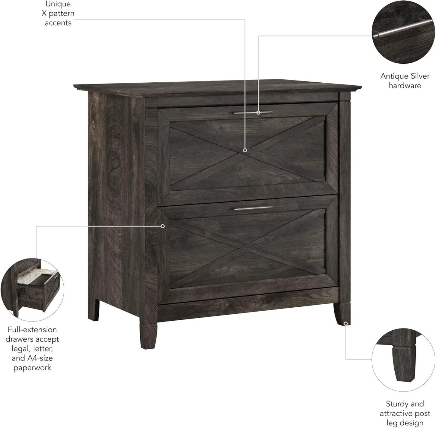 Key West 2 Drawer Lateral File Cabinet Dark Gray Hickory from PriceLows™