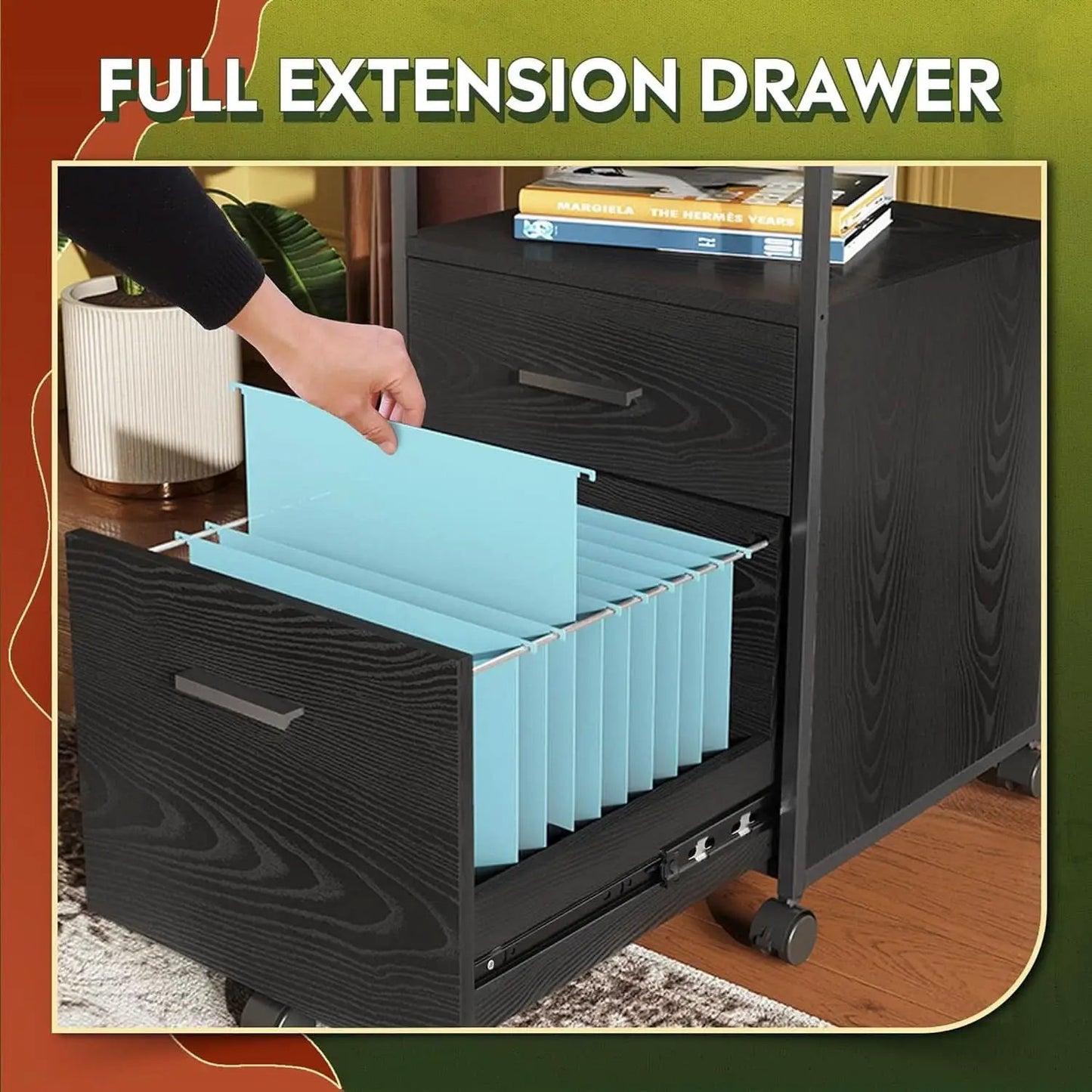 2 Drawer Mobile File Cabinet With Open Storage Shelf Black from PriceLows™