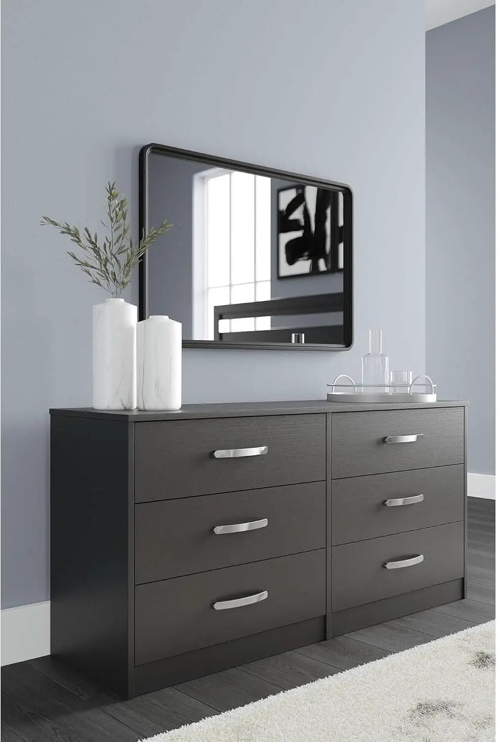 Black Contemporary Six Drawer Dresser Ball Bearing Slides from PriceLows™