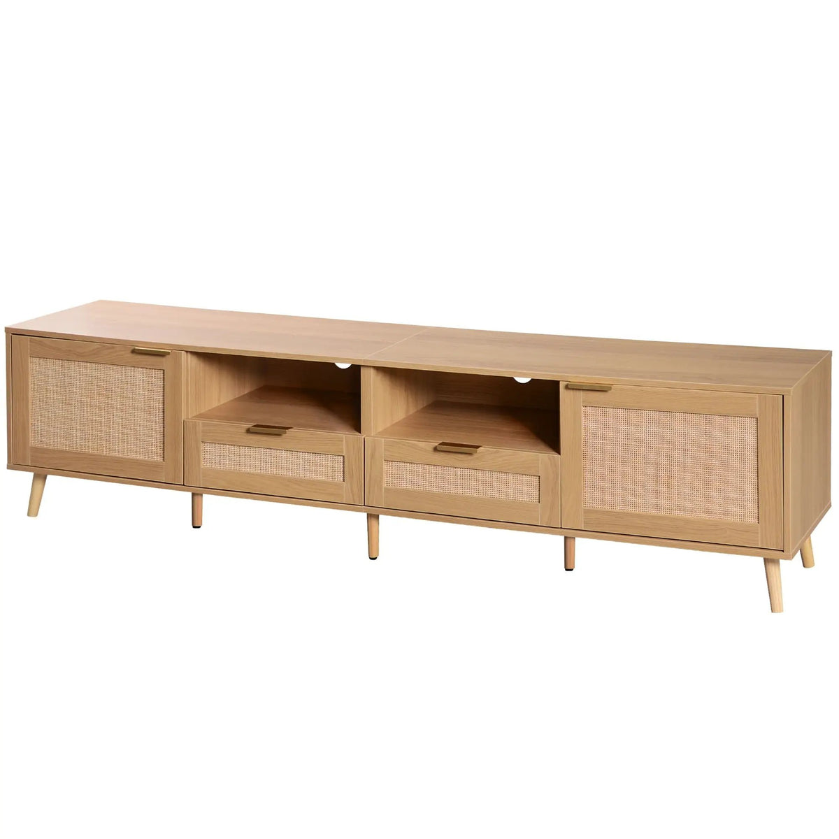 Rattan TV Stand | Media Console | Two Cabinets And Two Open Shelves | Cable Management