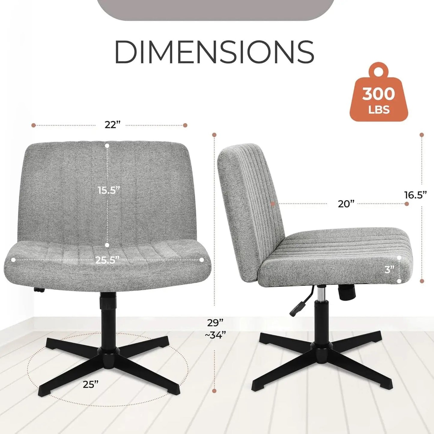 Cross Legged Office Chair Grey Wide Seat Adjustable Height from PriceLows™