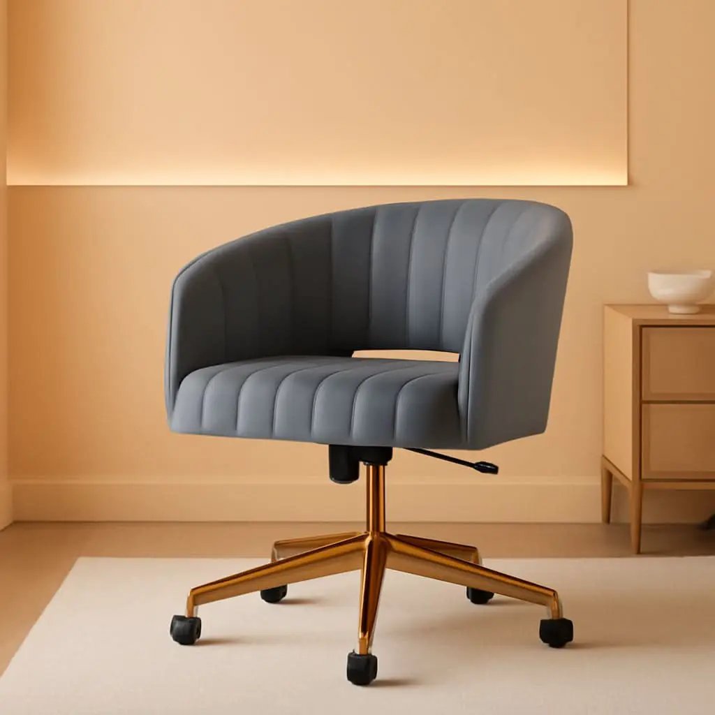 Grey Velvet Home Office Chair With 360 Swivel And Gold Base from PriceLows™
