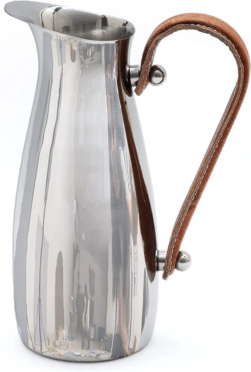 Silver Stainless Steel Water Pitcher, Leather Handle from PriceLows™