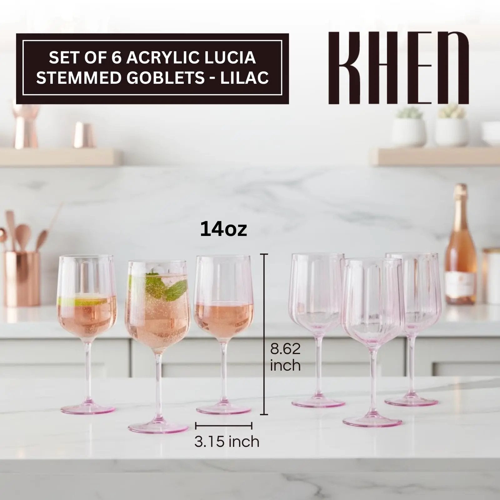 Khen Acrylic Lucia Stemmed Goblets - Set of 6 | 14oz | Lilac from PriceLows™