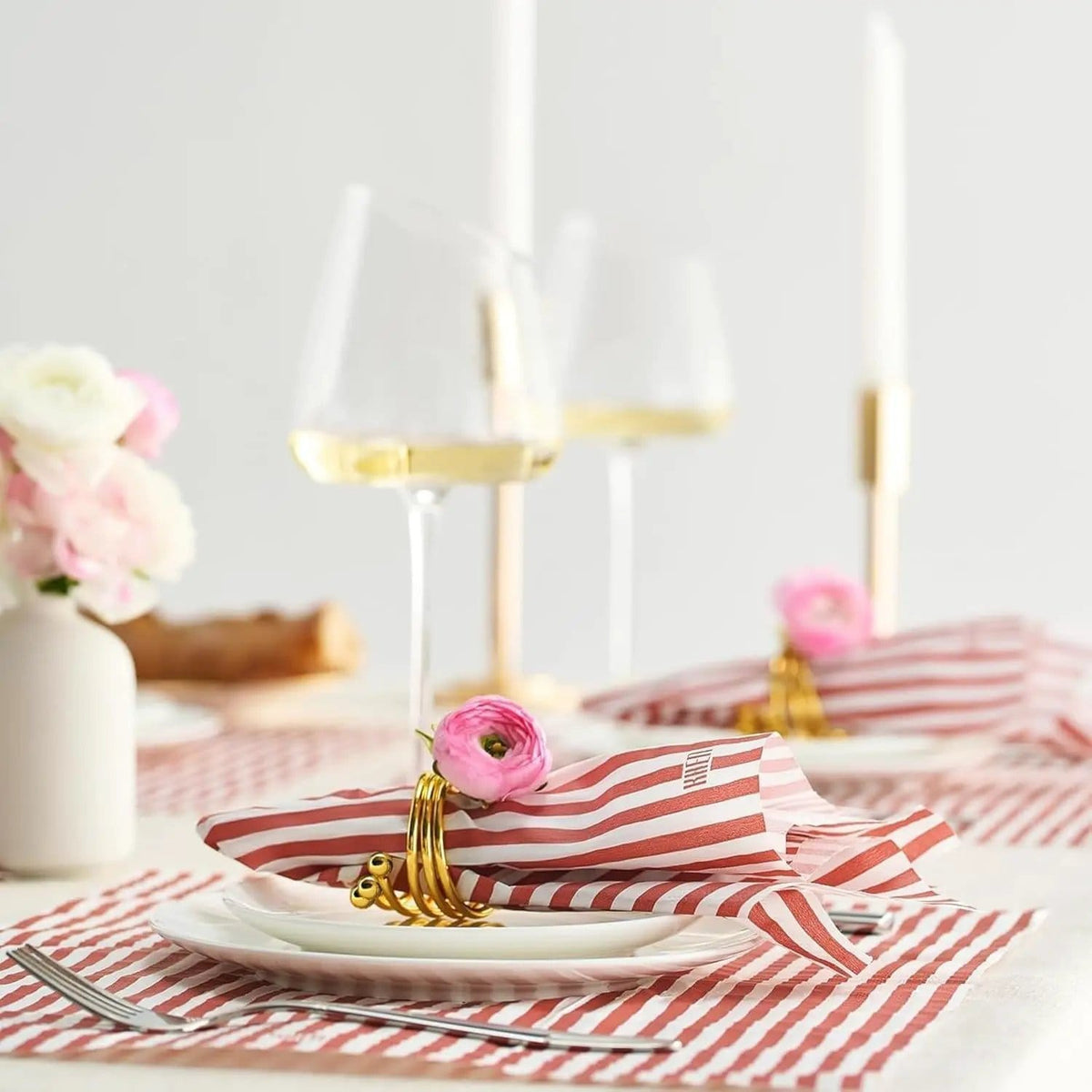 Tonal Striped Disposable Napkin Set in Stripe Red, 50 Pieces | Set of 50 | Placemat | Home Decor