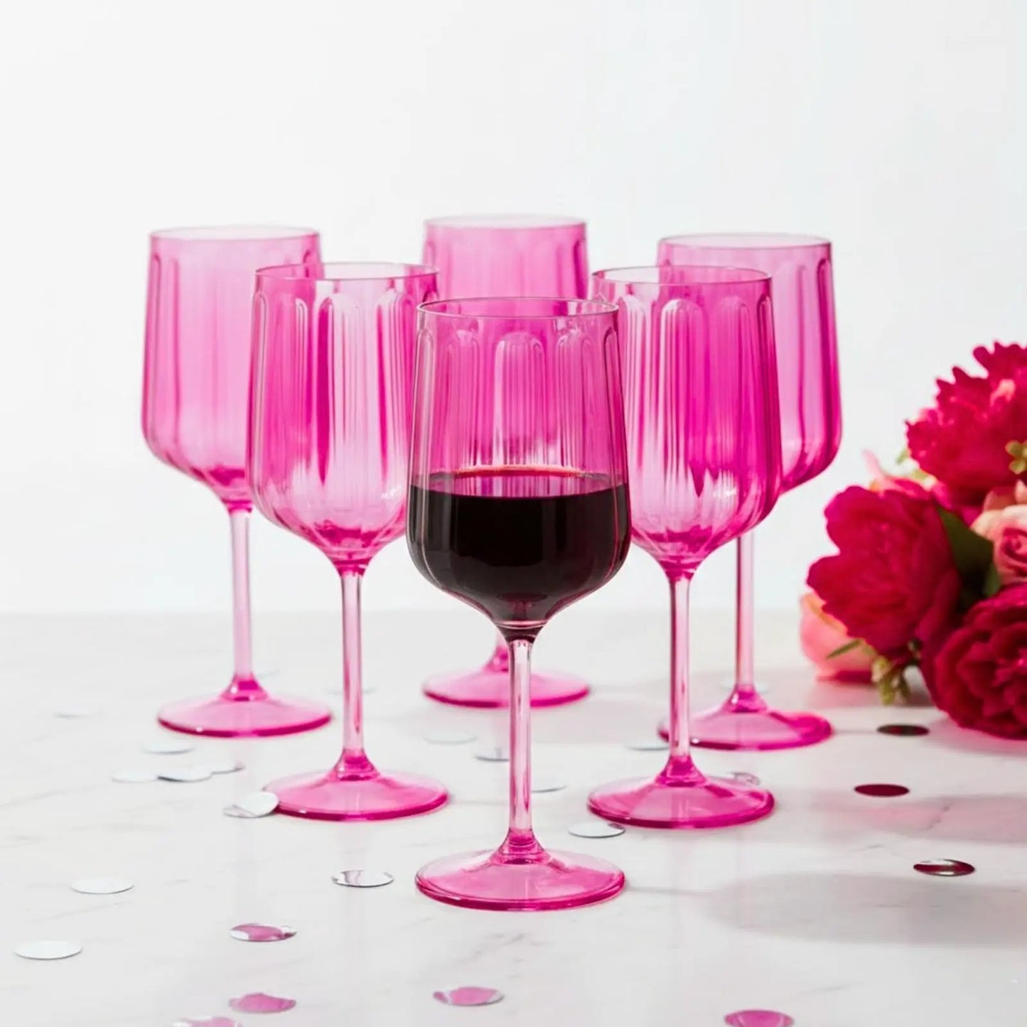Khen Acrylic Lucia Stemmed Goblets - Set of 6 |14oz | Coral from PriceLows™