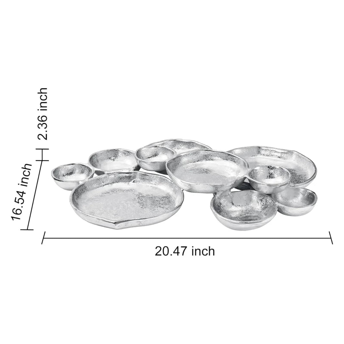 Cluster of 10 Round Serving Bowls Silver Clusters Decorative Tray | Brass | Serving Platter | Home Decor