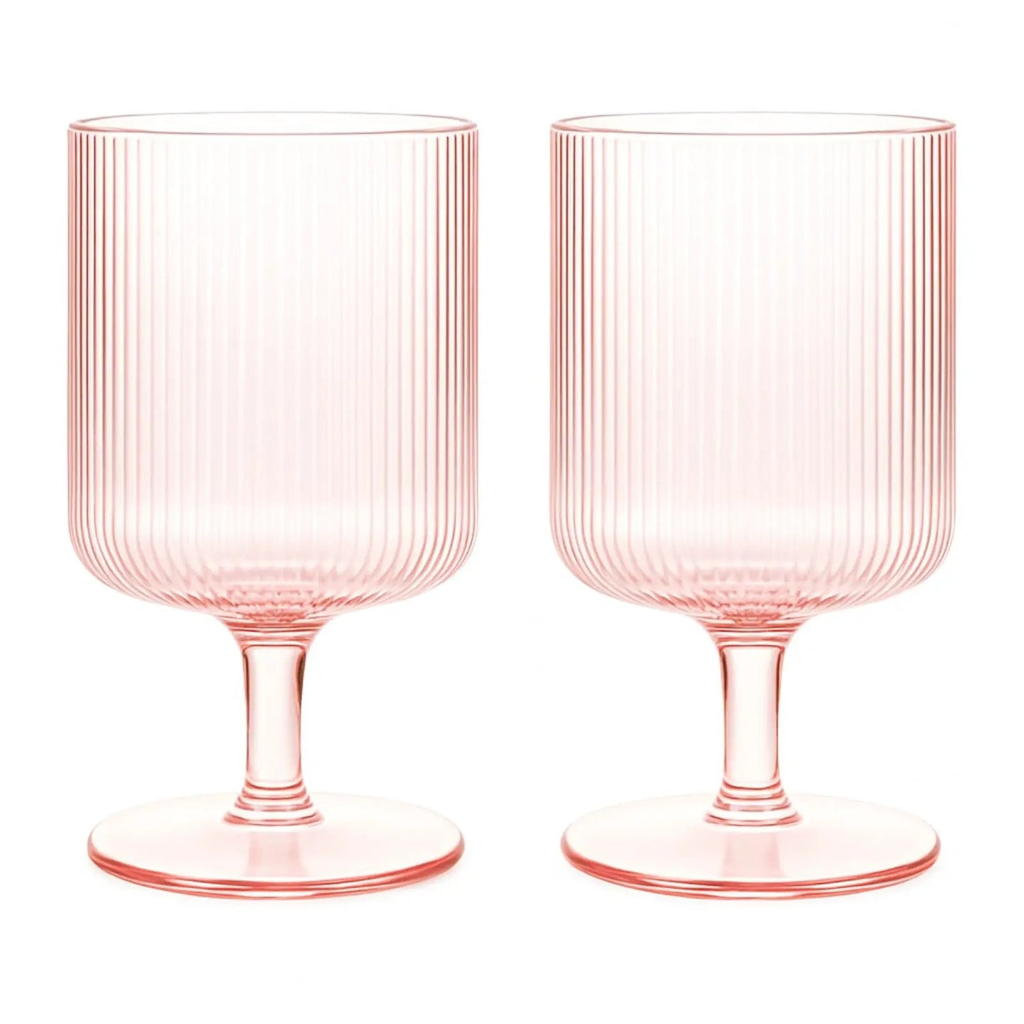 Khen Ripple Textured Blush Pink Stemmed Glass Wine Goblets | Set of 2 from PriceLows™