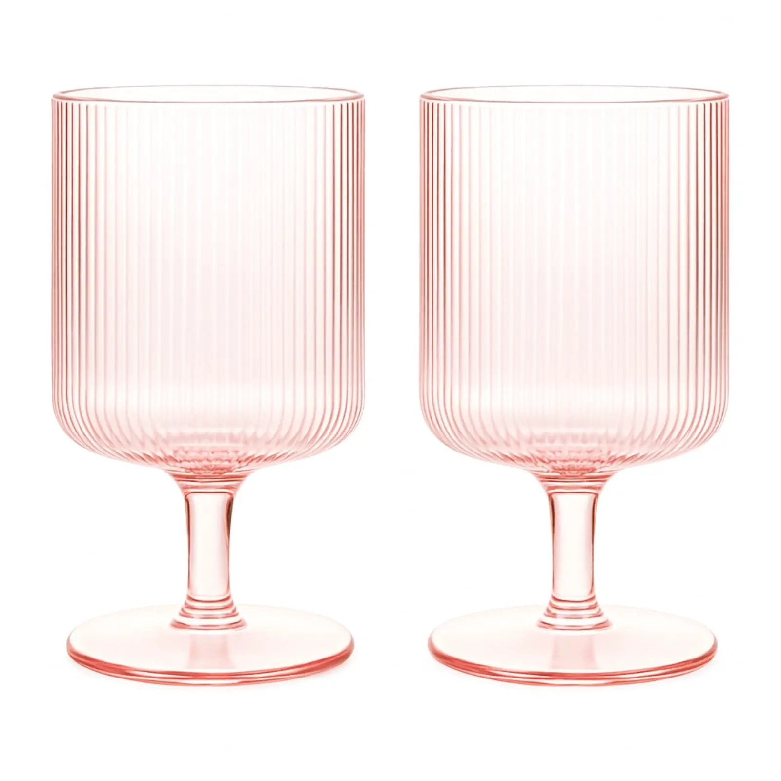 Khen Ripple Textured Blush Pink Stemmed Glass Wine Goblets | Set of 2 from PriceLows™