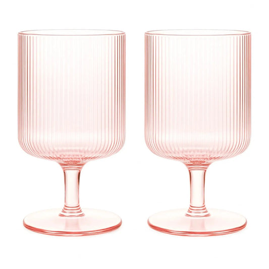 Khen Ripple Textured Blush Pink Stemmed Glass Wine Goblets | Set of 2 from PriceLows™