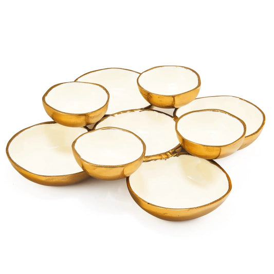 Cluster of 9 Round Serving Bowls Decorative Bowls Gold & White, Brass | Brass | Serving Platter | Home Decor