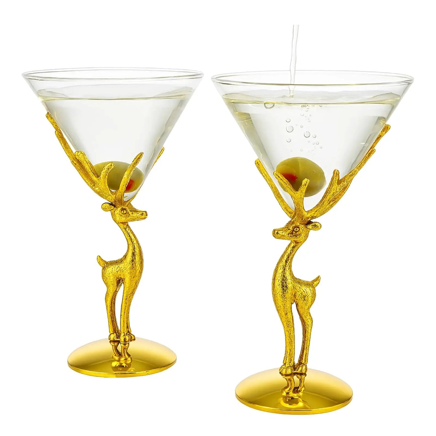 Golden Standing stag martini glasses set of 2 from PriceLows™