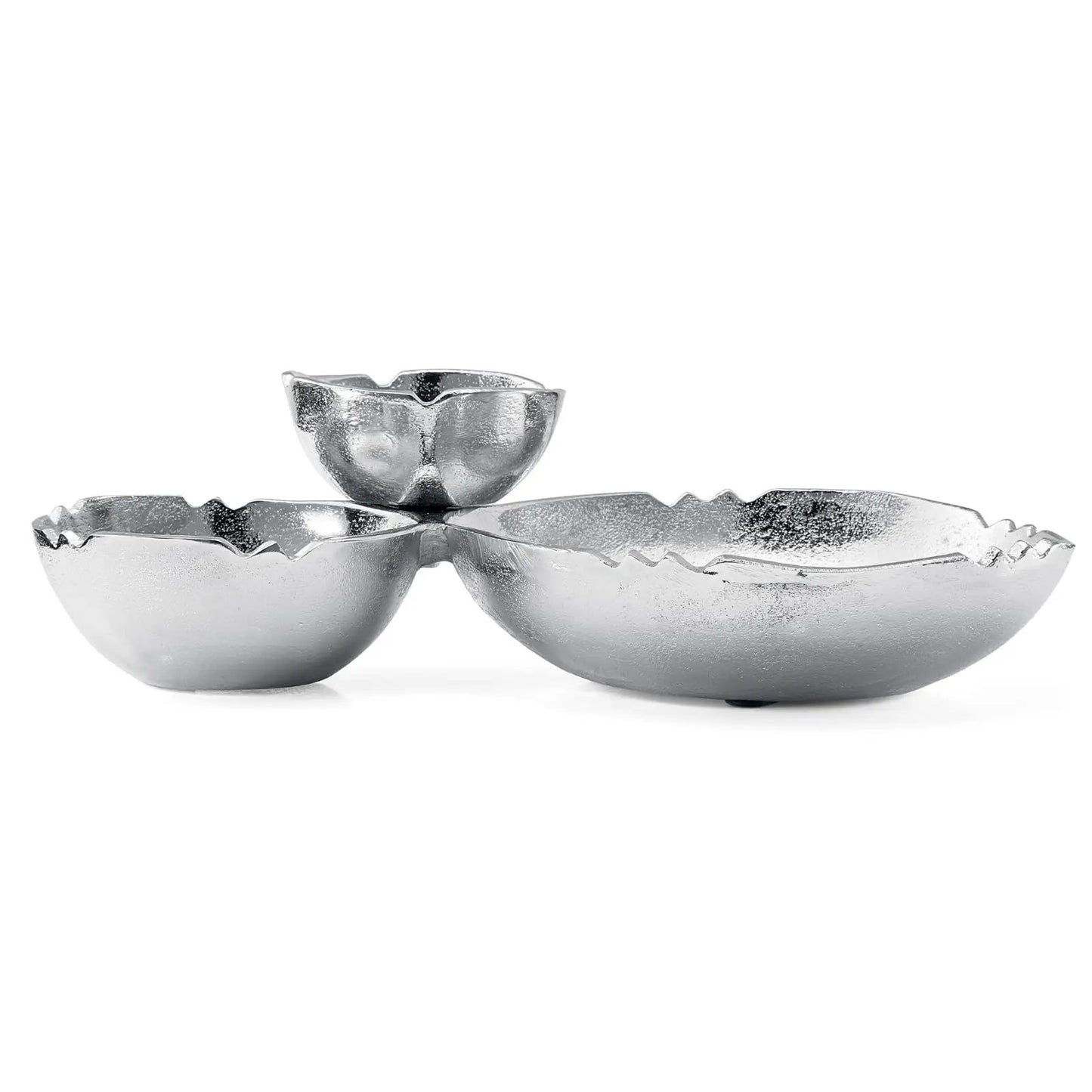 3 Cluster Decorative Bowls Bright Silver Snack Tray Bowl Chip from PriceLows™