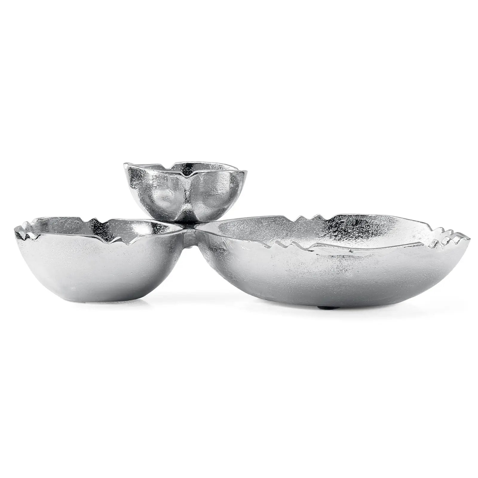 3 Cluster Decorative Bowls Bright Silver Snack Tray Bowl Chip from PriceLows™