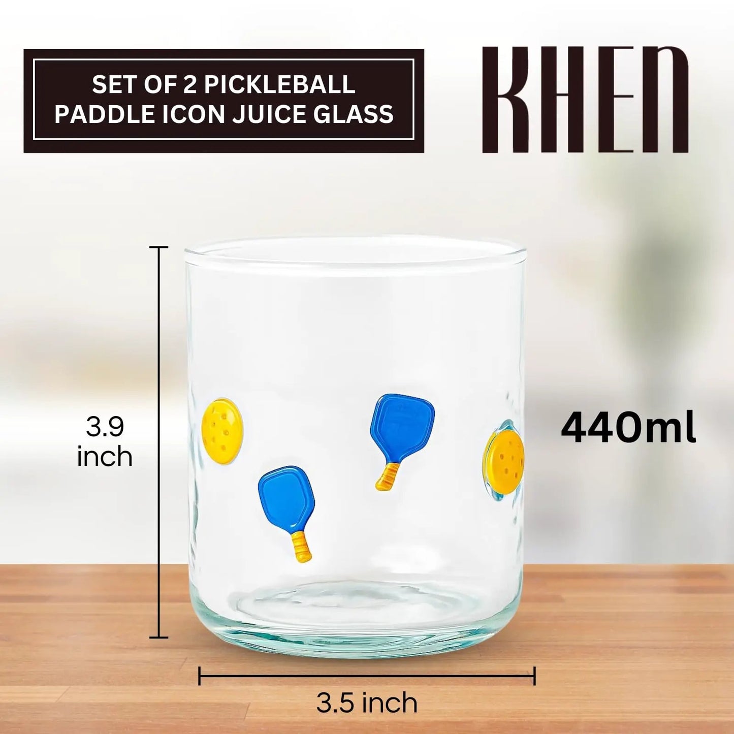 Khen Set of 2 Pickleball Paddle Icon Juice Glass Athletic Sports Cup 14.8oz from PriceLows™