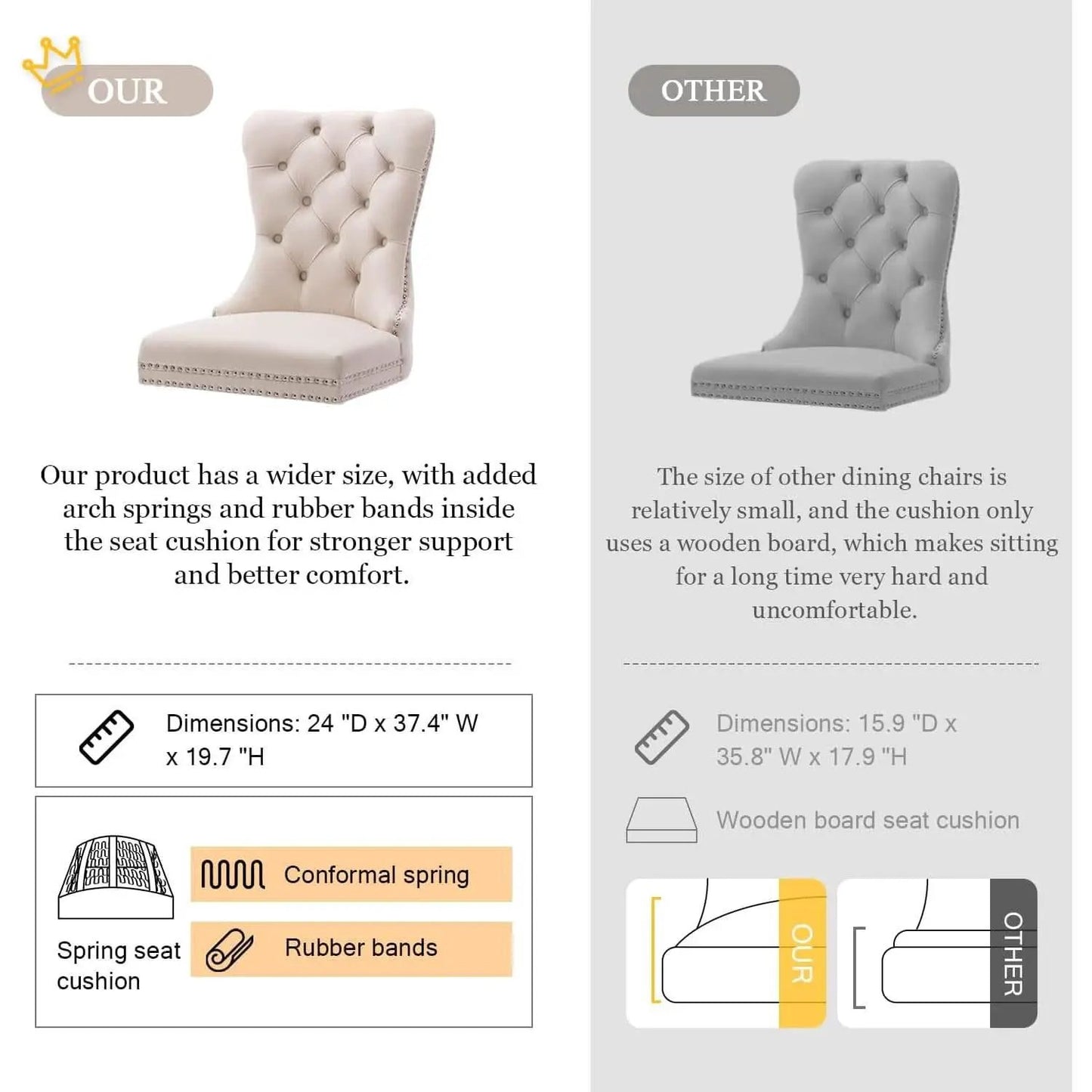 Beige Velvet Tufted Dining Chairs With Nailhead Trim Set Of 6 from PriceLows™