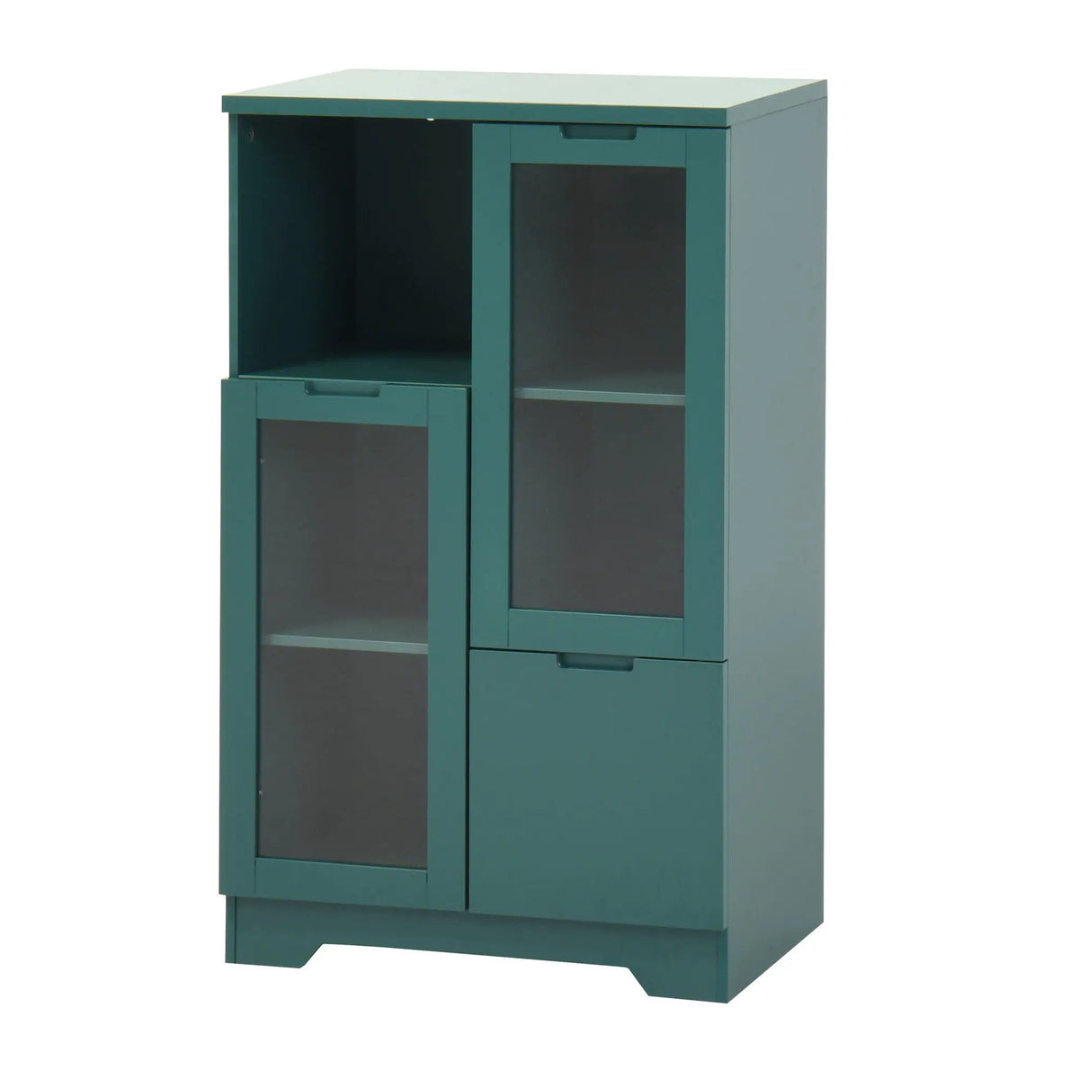 Modern Storage Cabinet | Adjustable Shelves | Double Glass Doors | Gray