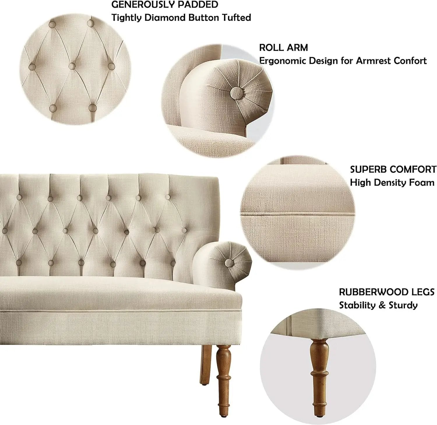 Beige Linen Loveseat Sofa With Sinuous Spring Support from PriceLows™