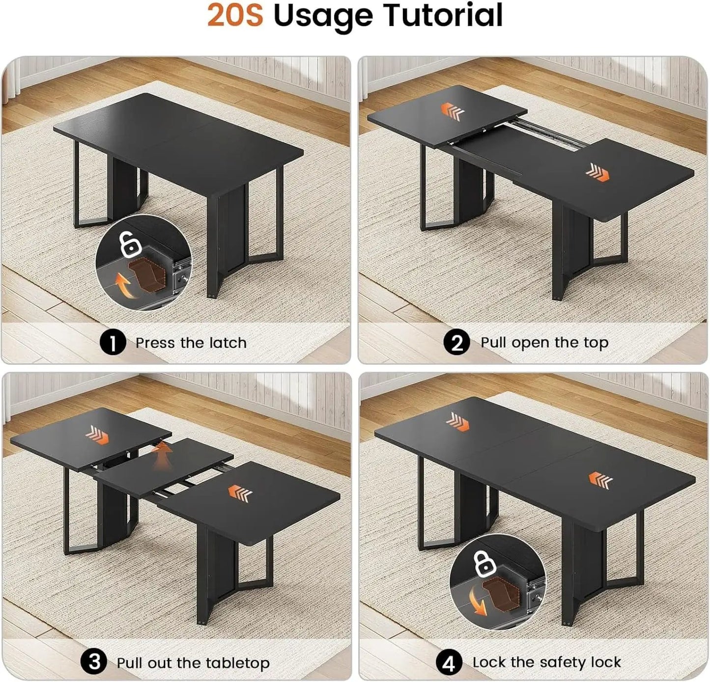 63 Inch Extendable MDF Board Dining Table Set Black Finish from PriceLows™